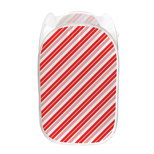 Red And White Candy Cane Stripe Print Mesh Laundry Hamper
