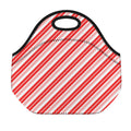 Red And White Candy Cane Stripe Print Neoprene Lunch Bag