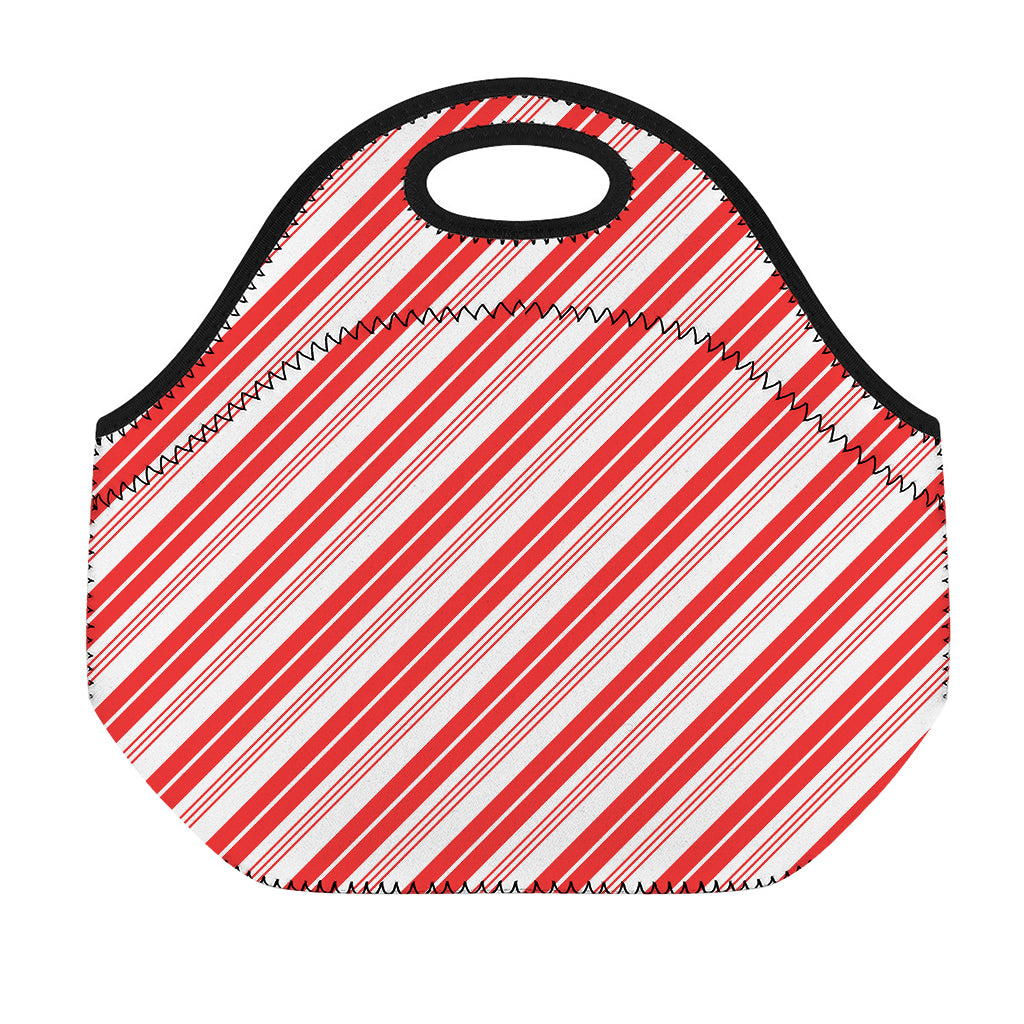Red And White Candy Cane Stripe Print Neoprene Lunch Bag