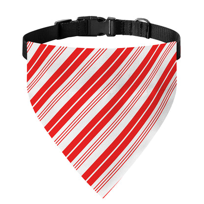 Red And White Candy Cane Stripe Print Over The Collar Dog Bandana