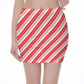 Red And White Candy Cane Stripe Print Pencil Mini Skirt