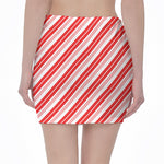 Red And White Candy Cane Stripe Print Pencil Mini Skirt