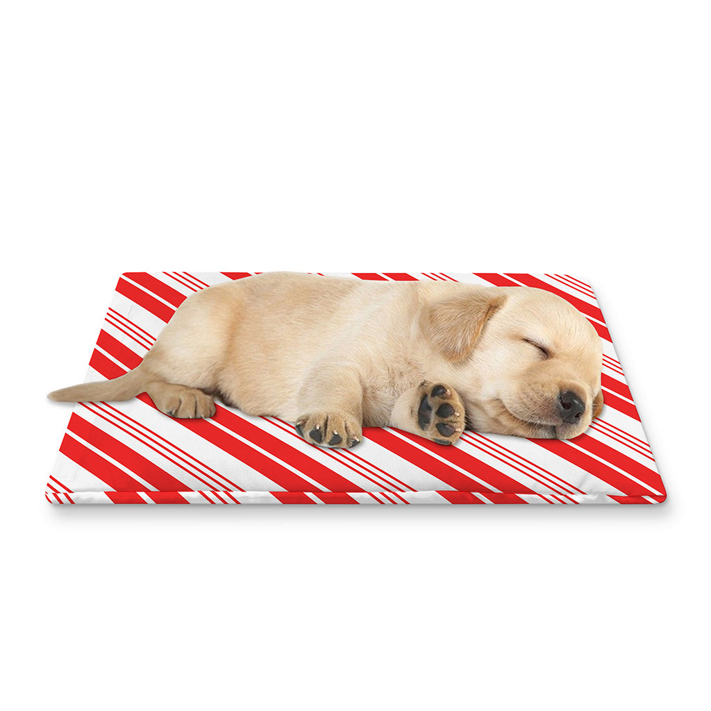 Red And White Candy Cane Stripe Print Pet Cooling Mat Cover