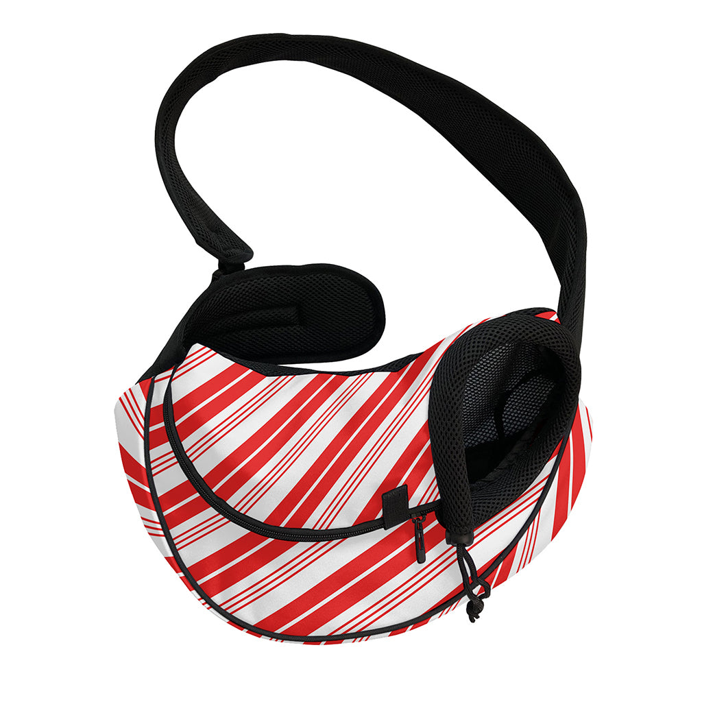 Red And White Candy Cane Stripe Print Pet Sling Carrier