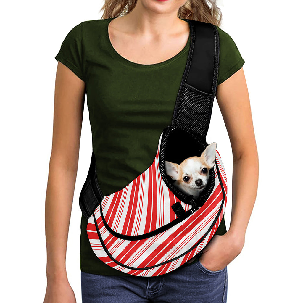 Red And White Candy Cane Stripe Print Pet Sling Carrier