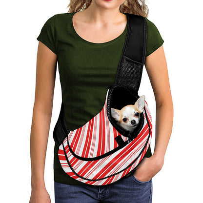 Red And White Candy Cane Stripe Print Pet Sling Carrier
