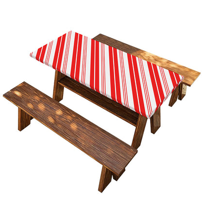 Red And White Candy Cane Stripe Print Picnic Table Cover