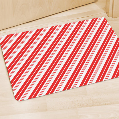 Red And White Candy Cane Stripe Print Polyester Doormat