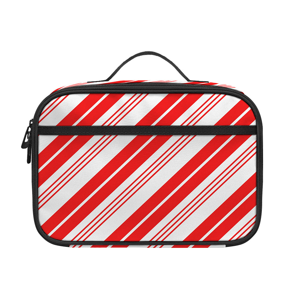 Red And White Candy Cane Stripe Print Portable Lunch Bag