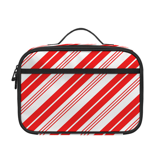 Red And White Candy Cane Stripe Print Portable Lunch Bag