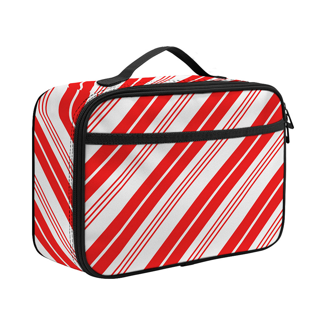 Red And White Candy Cane Stripe Print Portable Lunch Bag