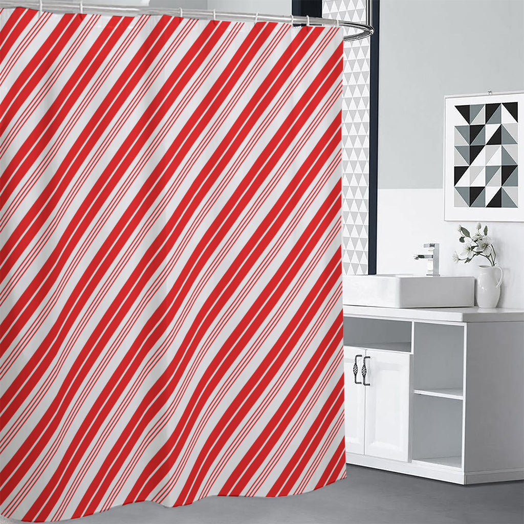 Red And White Candy Cane Stripe Print Premium Shower Curtain