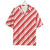 Red And White Candy Cane Stripe Print Rayon Hawaiian Shirt