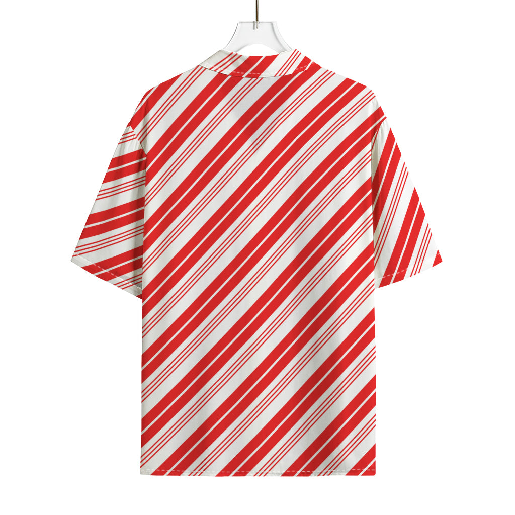 Red And White Candy Cane Stripe Print Rayon Hawaiian Shirt