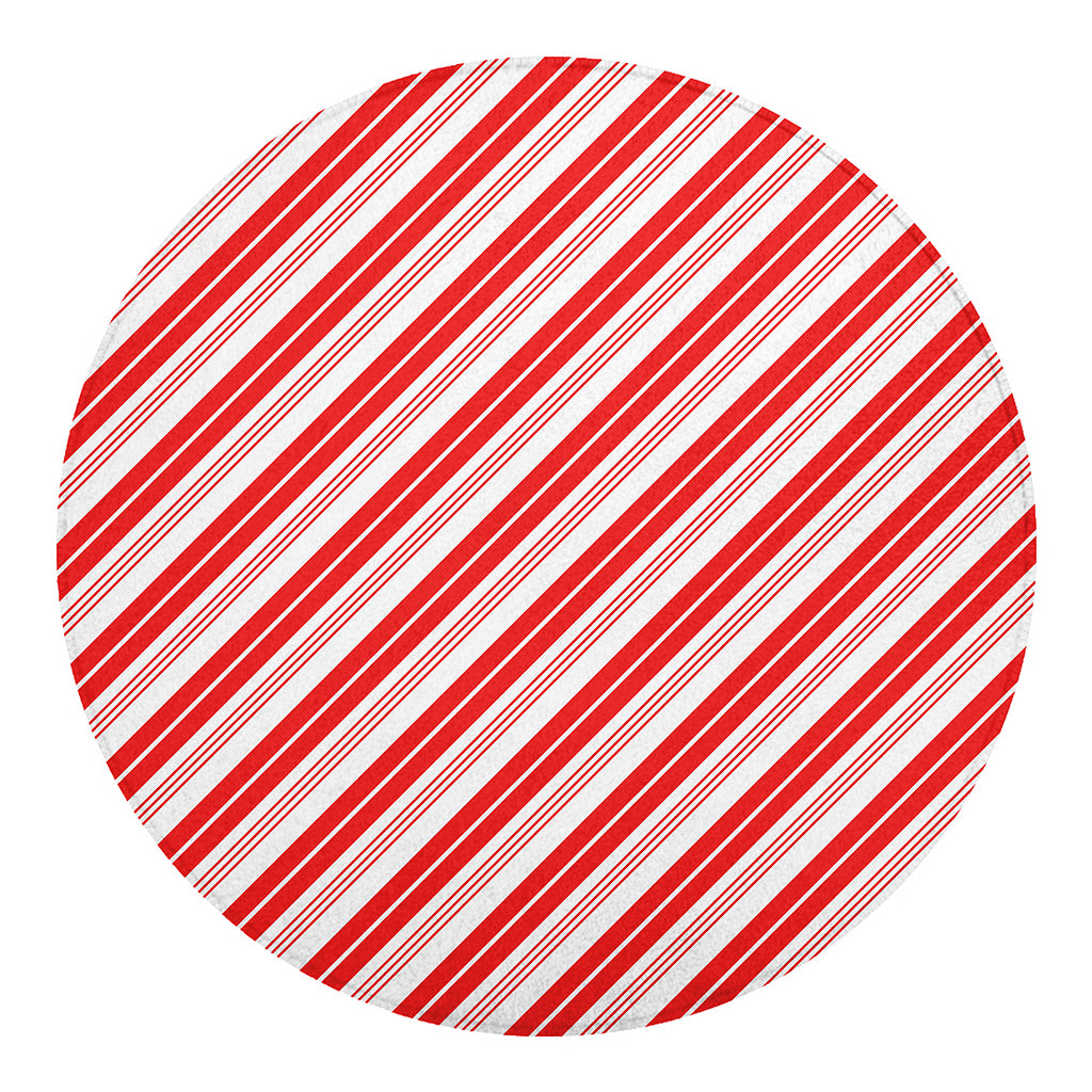 Red And White Candy Cane Stripe Print Round Blanket