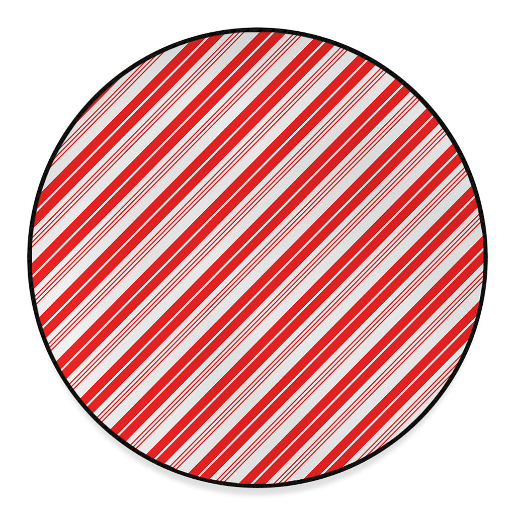 Red And White Candy Cane Stripe Print Round Floor Mat