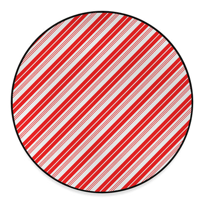 Red And White Candy Cane Stripe Print Round Floor Mat