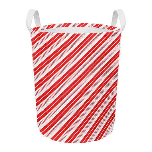 Red And White Candy Cane Stripe Print Round Laundry Basket