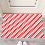 Red And White Candy Cane Stripe Print Rubber Doormat