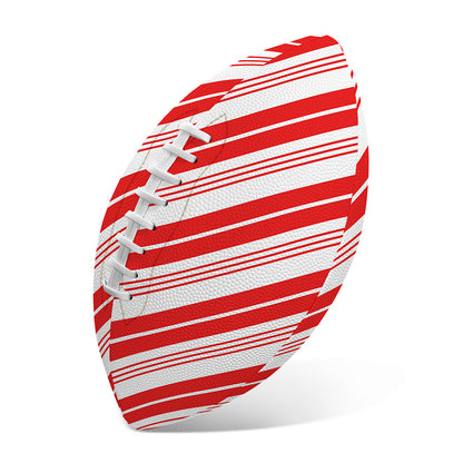 Red And White Candy Cane Stripe Print Rugby Ball
