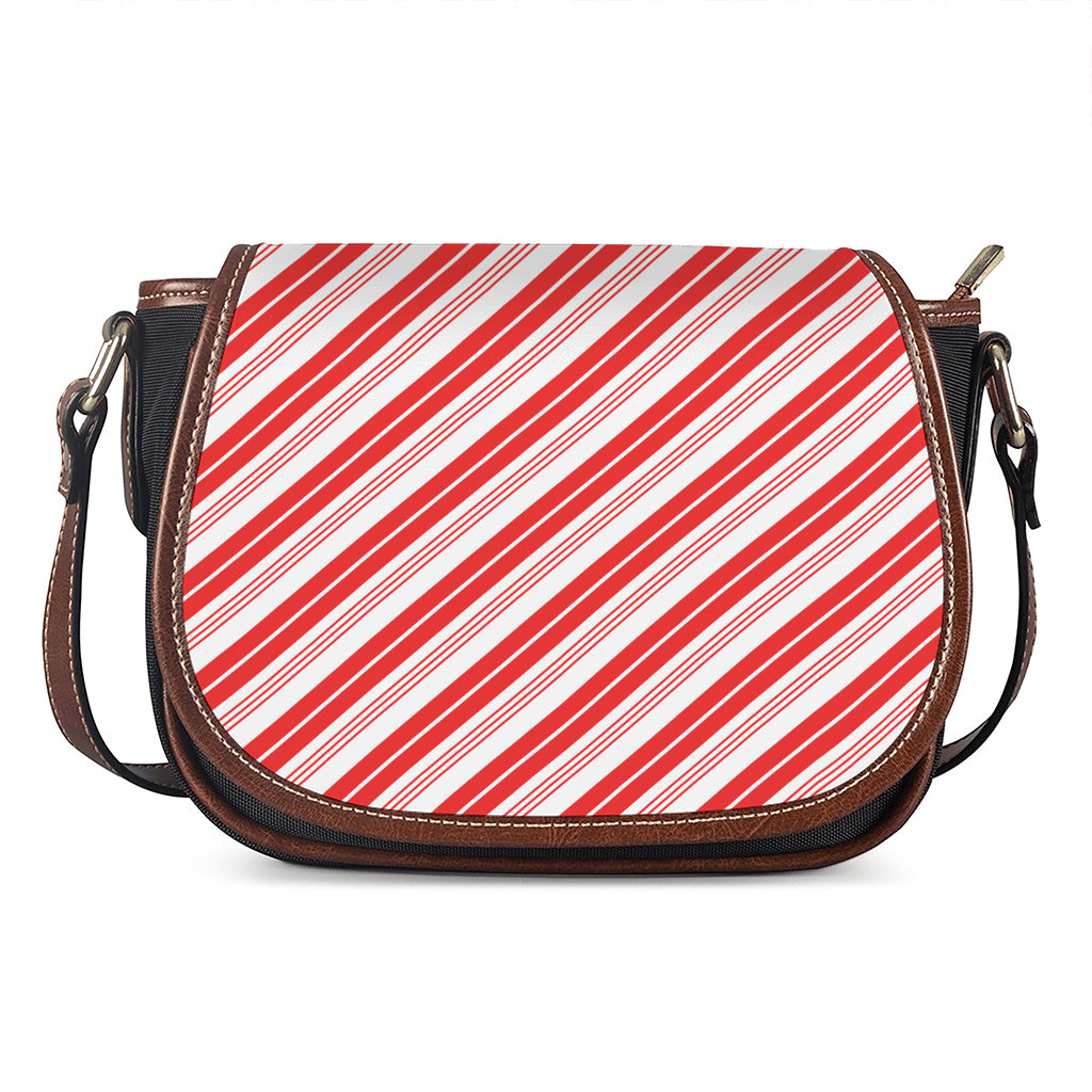 Red And White Candy Cane Stripe Print Saddle Bag