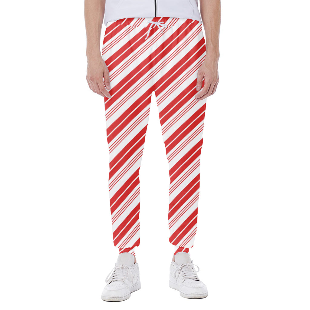 Red And White Candy Cane Stripe Print Scuba Joggers