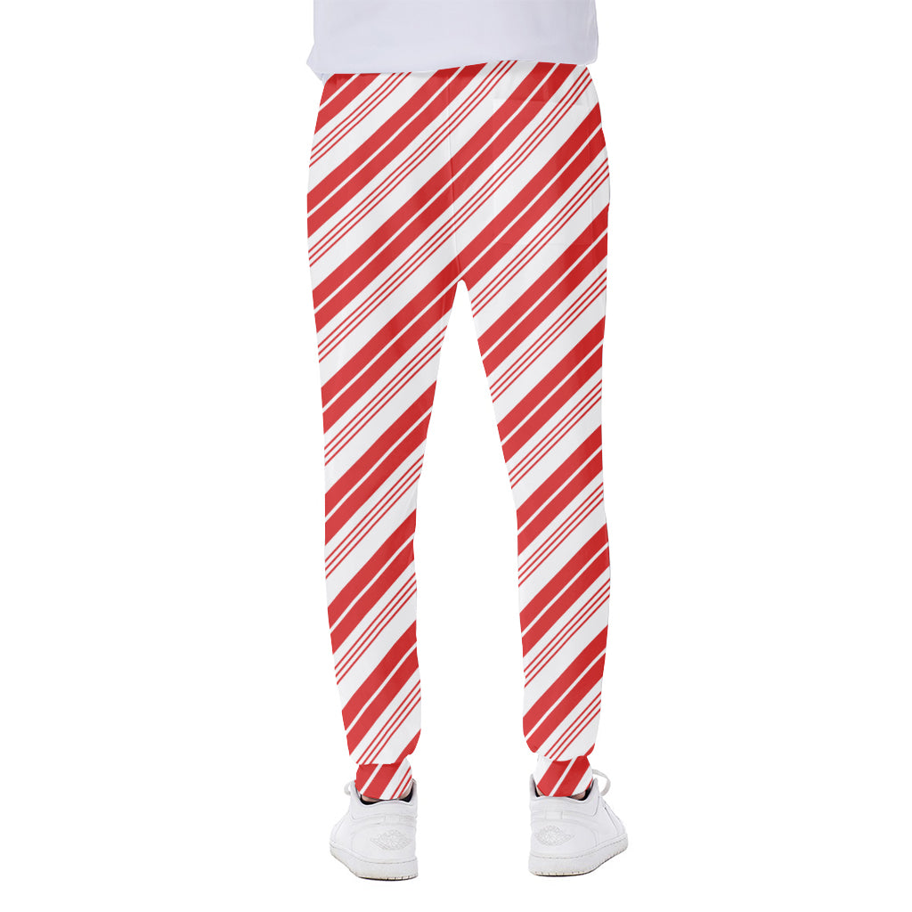 Red And White Candy Cane Stripe Print Scuba Joggers