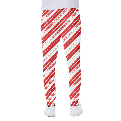 Red And White Candy Cane Stripe Print Scuba Joggers