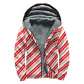 Red And White Candy Cane Stripe Print Sherpa Lined Zip Up Hoodie