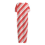 Red And White Candy Cane Stripe Print Short Sleeve Long Nightdress