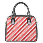 Red And White Candy Cane Stripe Print Shoulder Handbag