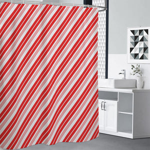 Red And White Candy Cane Stripe Print Shower Curtain