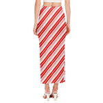 Red And White Candy Cane Stripe Print Side Slit Maxi Skirt