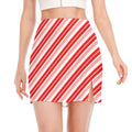 Red And White Candy Cane Stripe Print Side Slit Mini Skirt