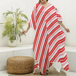Red And White Candy Cane Stripe Print Silk V-Neck Kaftan Dress