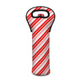 Red And White Candy Cane Stripe Print Single Neoprene Wine Tote