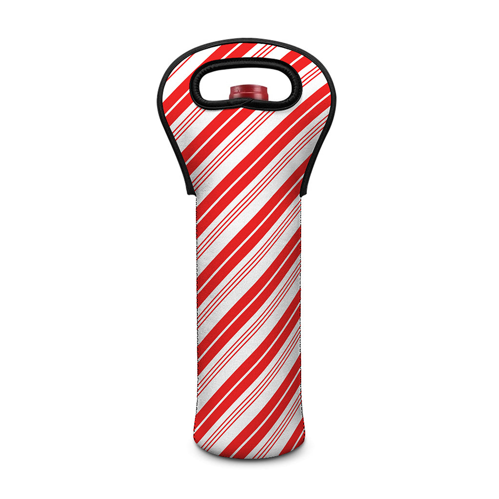 Red And White Candy Cane Stripe Print Single Neoprene Wine Tote