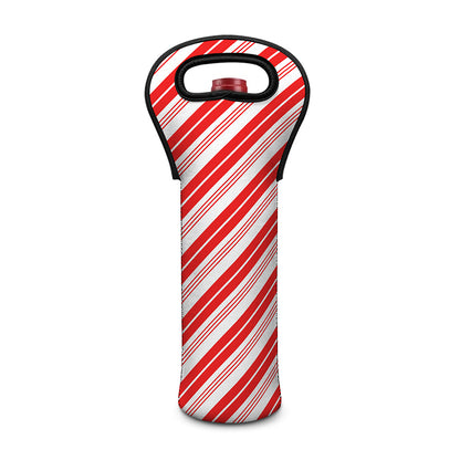 Red And White Candy Cane Stripe Print Single Neoprene Wine Tote