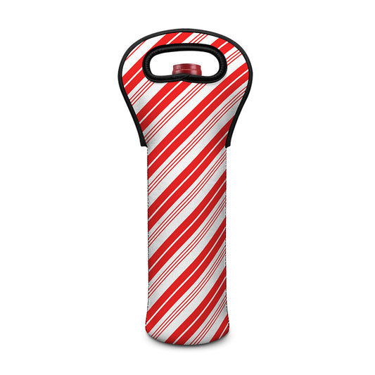 Red And White Candy Cane Stripe Print Single Neoprene Wine Tote