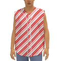Red And White Candy Cane Stripe Print Sleeveless Baseball Jersey