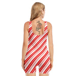 Red And White Candy Cane Stripe Print Sleeveless One Piece Swimsuit