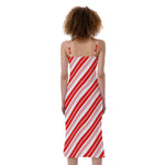 Red And White Candy Cane Stripe Print Slim Fit Midi Cami Dress