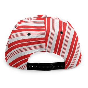 Red And White Candy Cane Stripe Print Snapback Cap