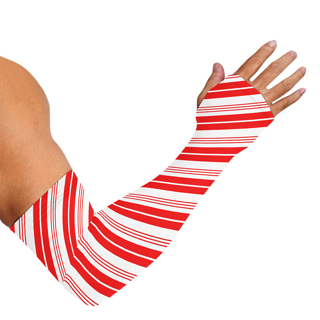 Red And White Candy Cane Stripe Print Sun Protection Arm Sleeves