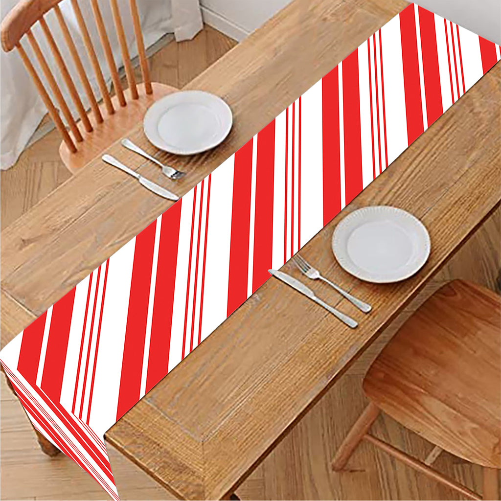Red And White Candy Cane Stripe Print Table Runner