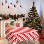 Red And White Candy Cane Stripe Print Tablecloth