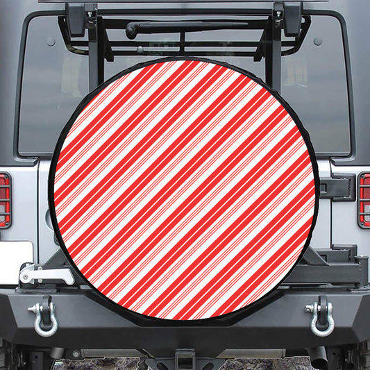Red And White Candy Cane Stripe Print Tire Cover