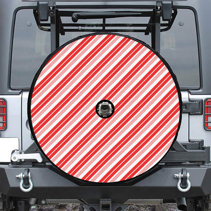 Red And White Candy Cane Stripe Print Tire Cover With Camera Hole