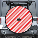 Red And White Candy Cane Stripe Print Tire Cover With Camera Hole