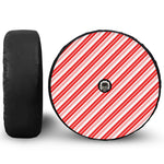Red And White Candy Cane Stripe Print Tire Cover With Camera Hole